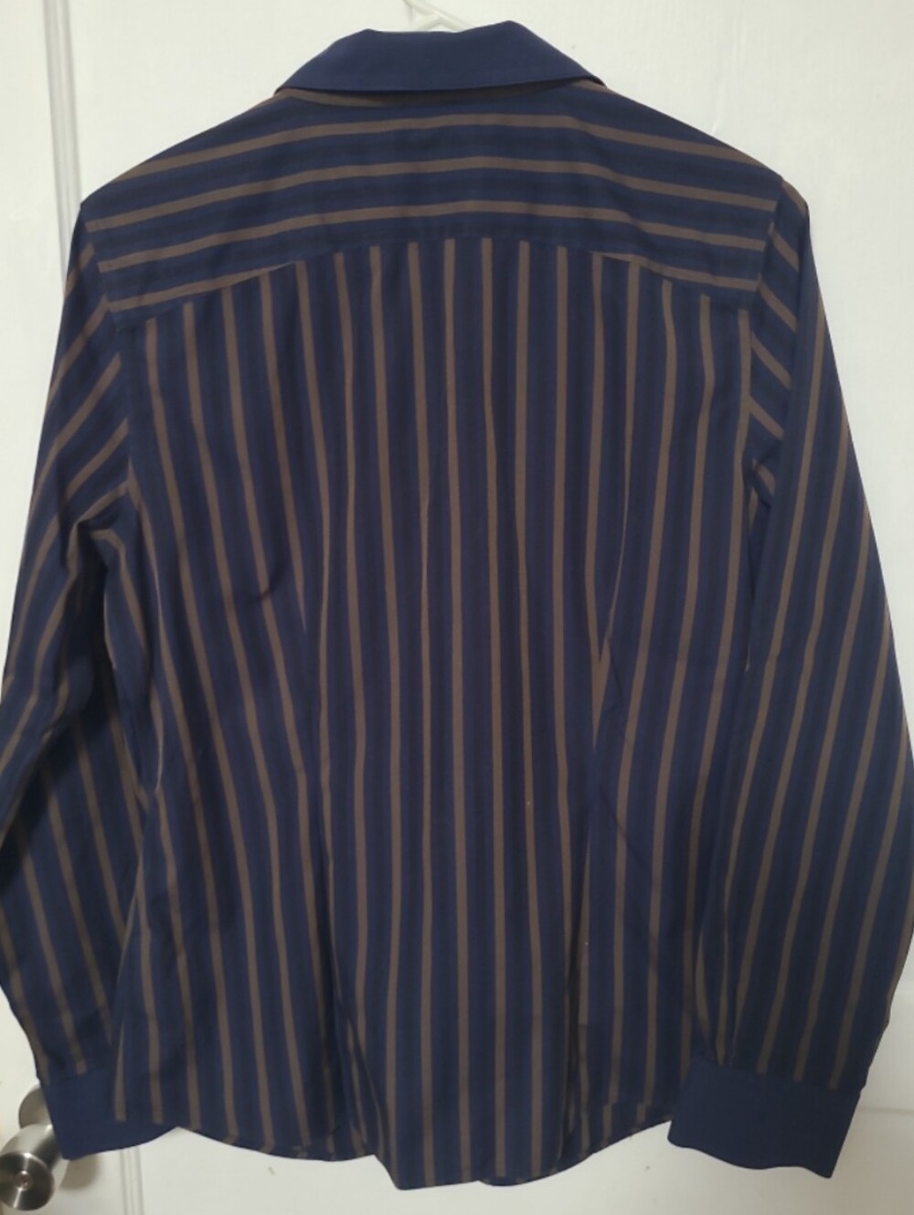 Womens Brooks Brothers Tailored Fit Navy Button-Down Shirt with Brown Stripes 10 - Picture 5 of 5
